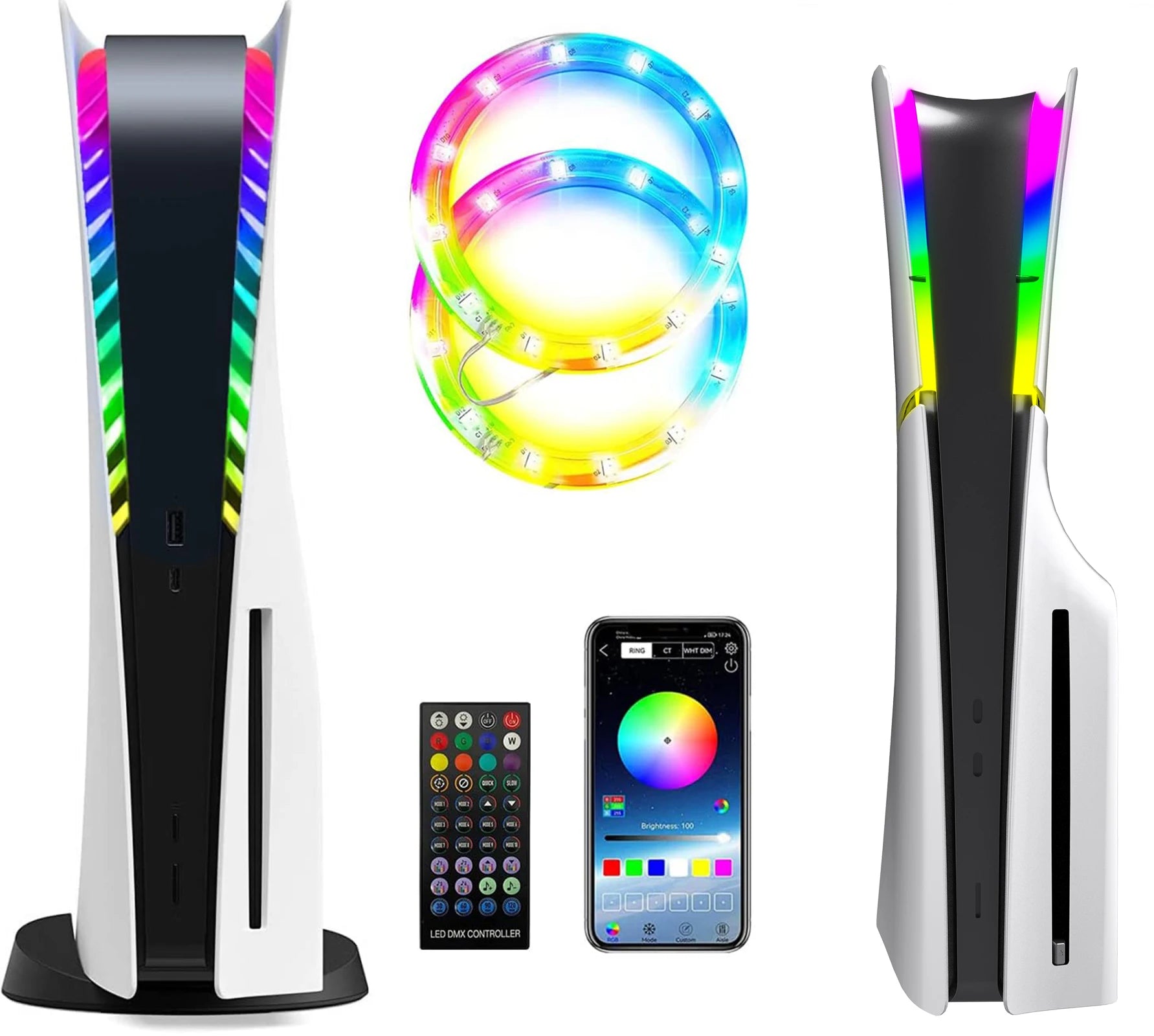 RGB LED Light Strip for PS5 Pro/Slim/Fat Original Console 8 Colors 400+Effects DIY Decoration Gaming Atmosphere Lights for PS5