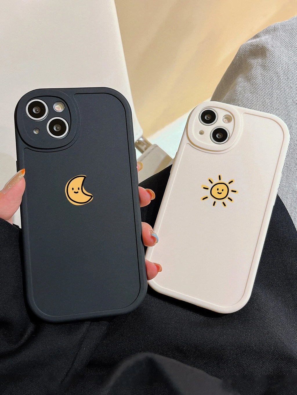 Couple Phone Cases - Sun & Moon Design, Black & White Compatible with Iphone & Galaxy, Compatible with Iphone 13/15/16 Pro Max/16/14/15/16 Plus, Also Suitable as Birthday Gifts for Girlfriend, Boyfriend or Personal Use, Compatible with Samsung Galaxy Phones