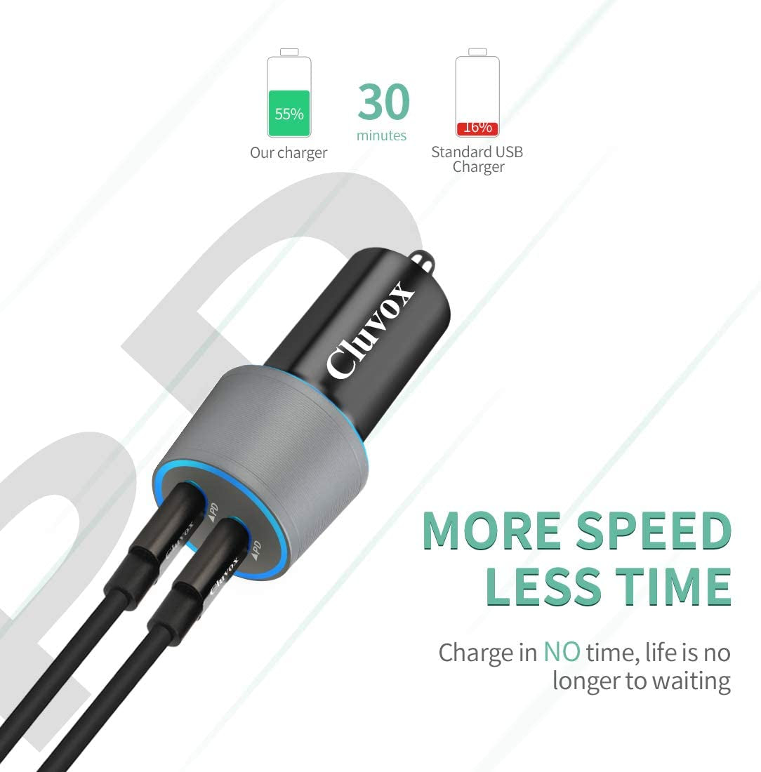 Android Car Charger, 40W Fast Charging for Samsung Galaxy A55 5G/A54/A53/A50/A35/A33/A25/A23/A15/A14/A13/A71/A03S/S25/S24/S23/S22, Dual 20W USB C Rapid Cigarette Lighter Adapter with 3Ft Type C Cord