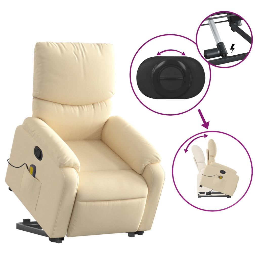 vidaXL Stand up Massage Recliner Chair Cream Fabric