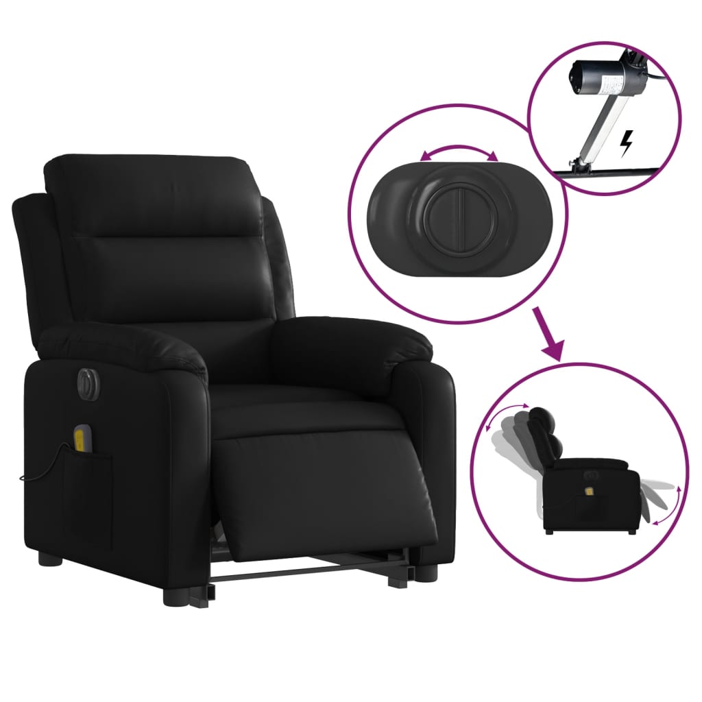 vidaXL Electric Stand up Massage Recliner Chair Black Faux Leather