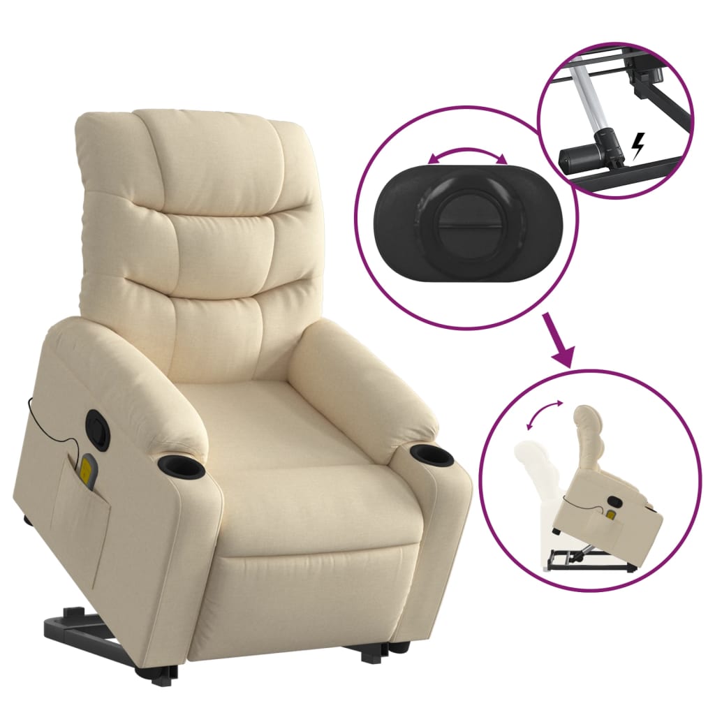 vidaXL Stand up Massage Recliner Chair Cream Fabric