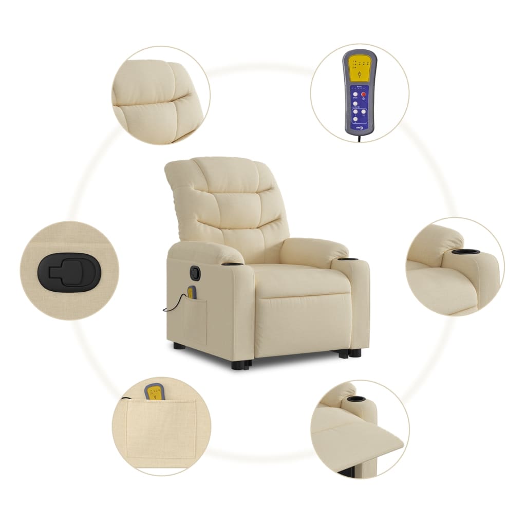 vidaXL Stand up Massage Recliner Chair Cream Fabric