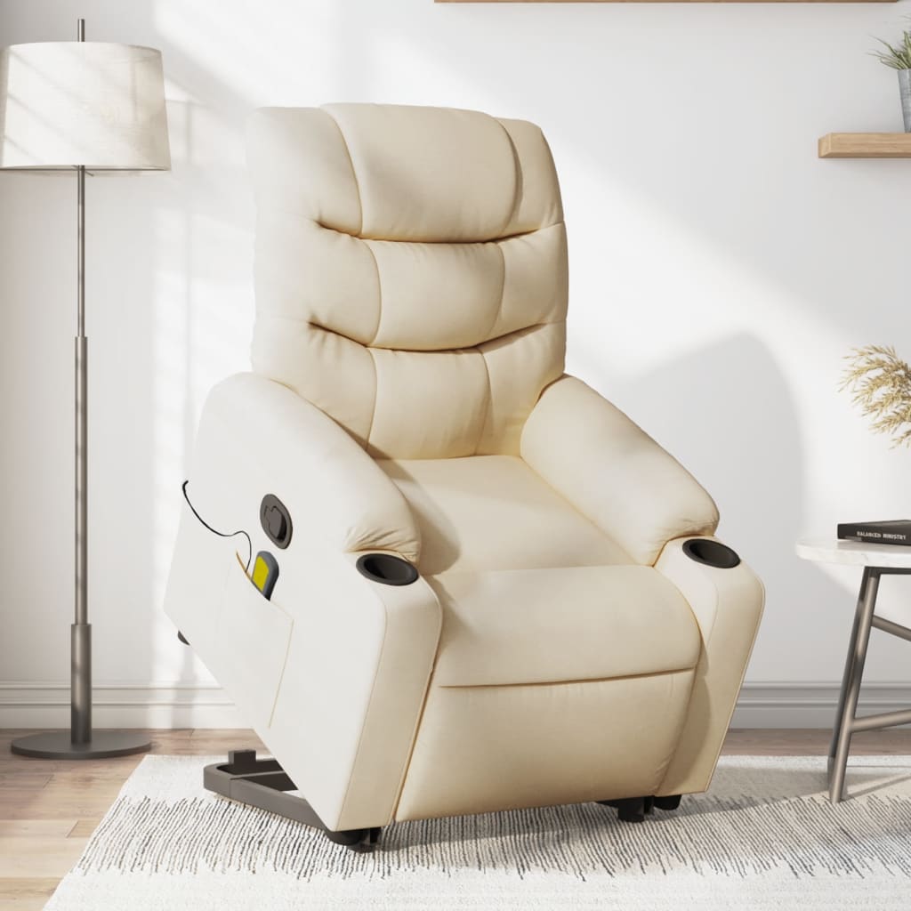 vidaXL Stand up Massage Recliner Chair Cream Fabric