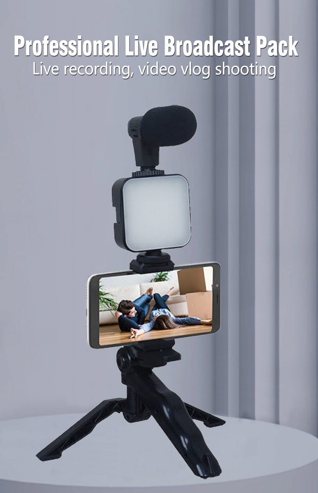 Smartphone Vlogging Kit with Tripod Phone Holder Mini Microphone LED Fill Light Starter for Tiktok Live Stream Video Youtube