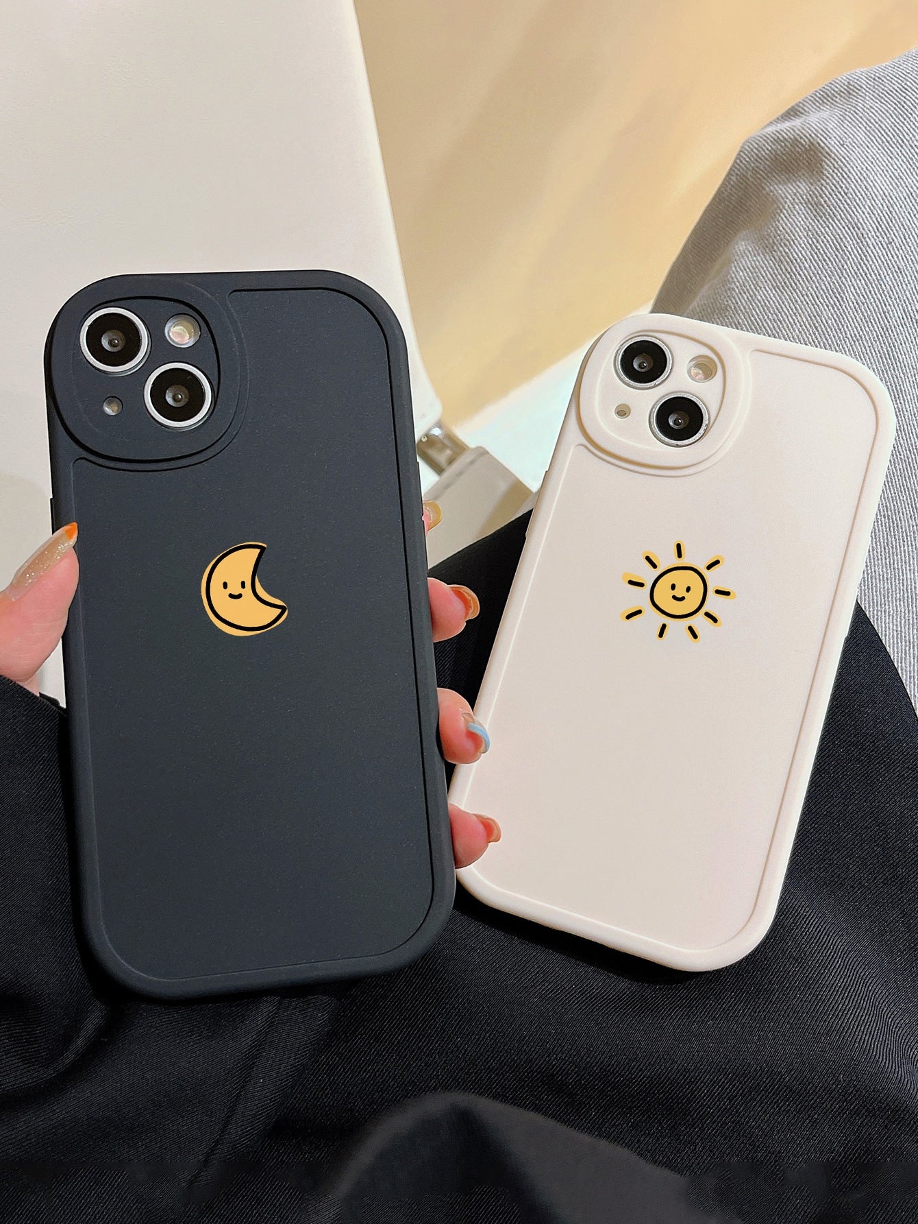 Couple Phone Cases - Sun & Moon Design, Black & White Compatible with Iphone & Galaxy, Compatible with Iphone 13/15/16 Pro Max/16/14/15/16 Plus, Also Suitable as Birthday Gifts for Girlfriend, Boyfriend or Personal Use, Compatible with Samsung Galaxy Phones