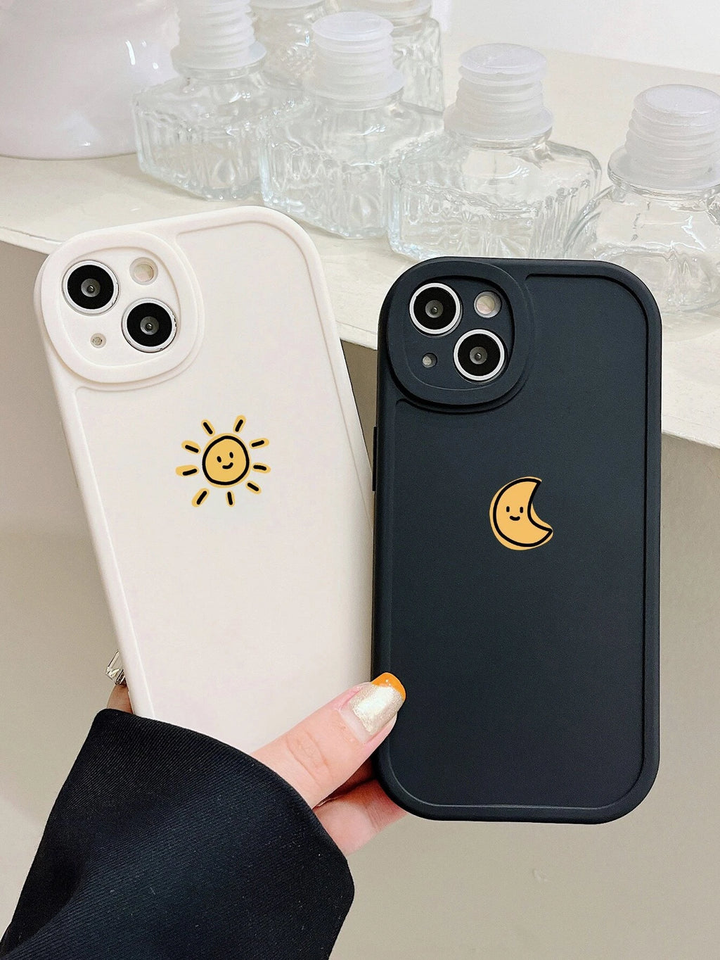 Couple Phone Cases - Sun & Moon Design, Black & White Compatible with Iphone & Galaxy, Compatible with Iphone 13/15/16 Pro Max/16/14/15/16 Plus, Also Suitable as Birthday Gifts for Girlfriend, Boyfriend or Personal Use, Compatible with Samsung Galaxy Phones