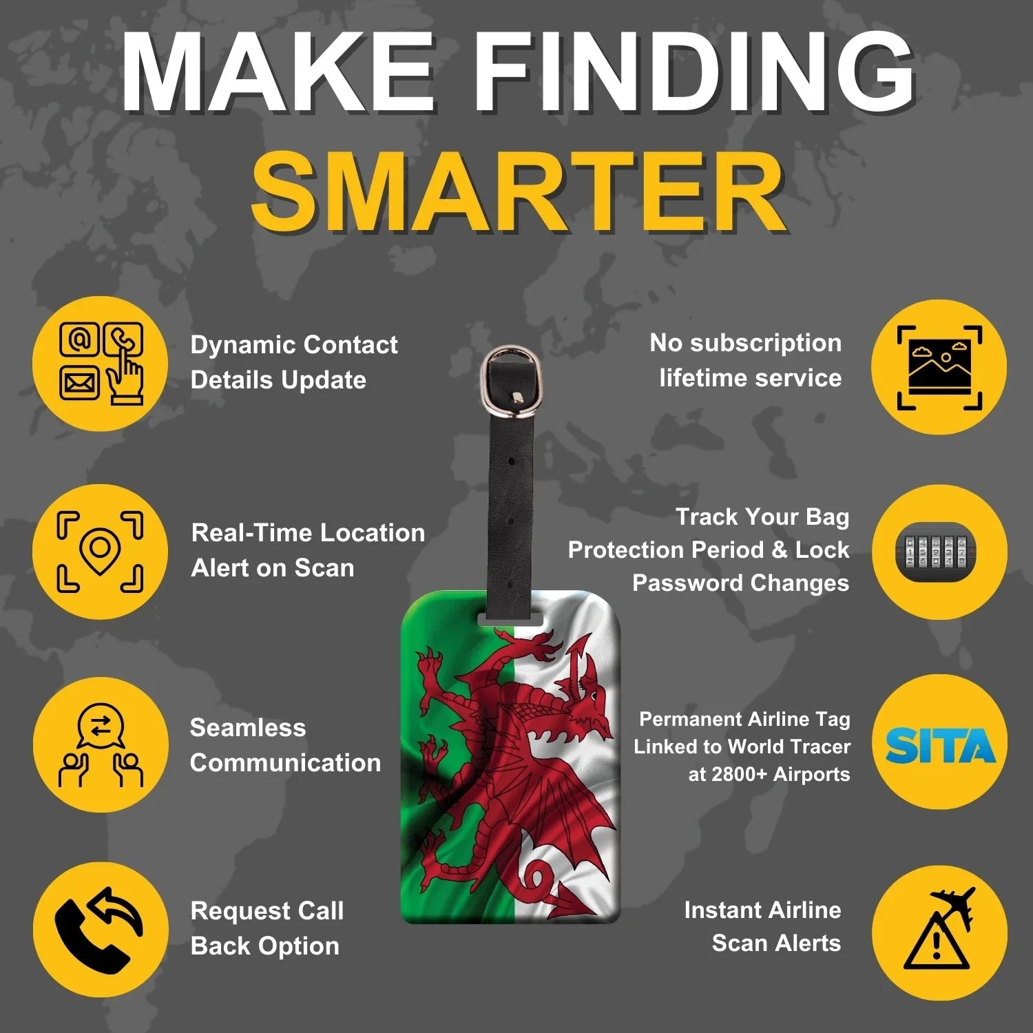 Smart Bag Security Tag - Wales Flag [Pack 2]